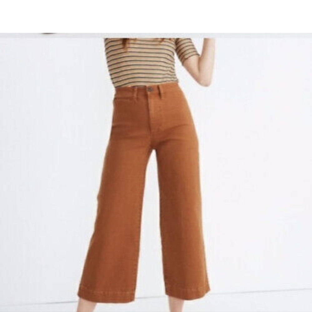 Madewell Women's 27 Emmett Wide-Leg Crop Pants Orange Cotton Blend Casual